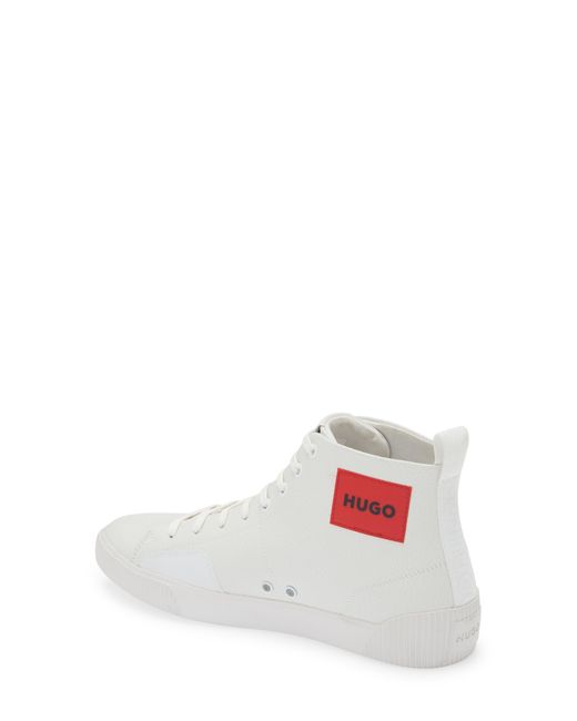Boss White Zero Hi-top Leather Sneaker for men