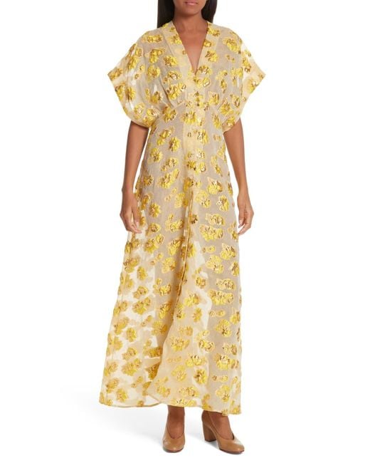 Rachel Comey Yellow Tendril Floral Fil Coupé Organza Maxi Dress