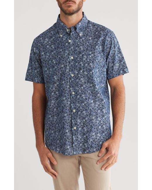 Brooks Brothers Blue Floral Print Short Sleeve Chambray Shirt for men