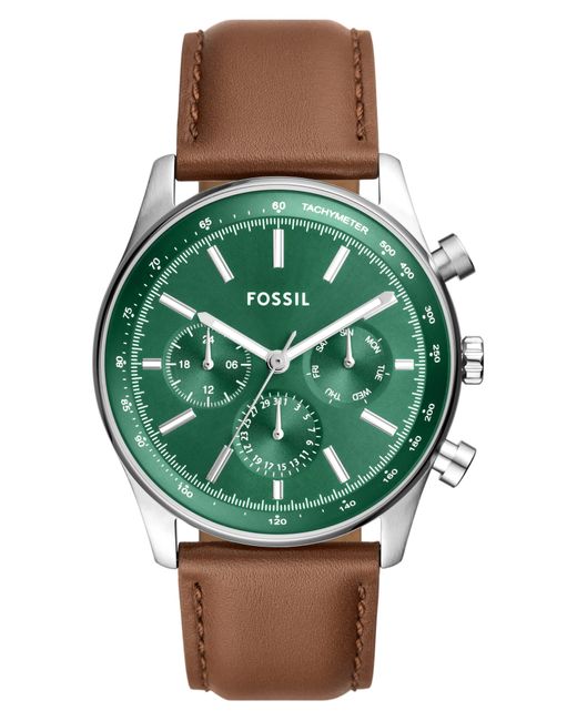 Fossil Green Sullivan Multi Function Leather Strap Watch for men