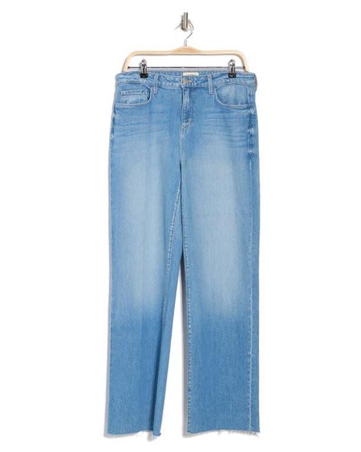 L'Agence Blue Tiana High Waist Raw Hem Wide Leg Jeans