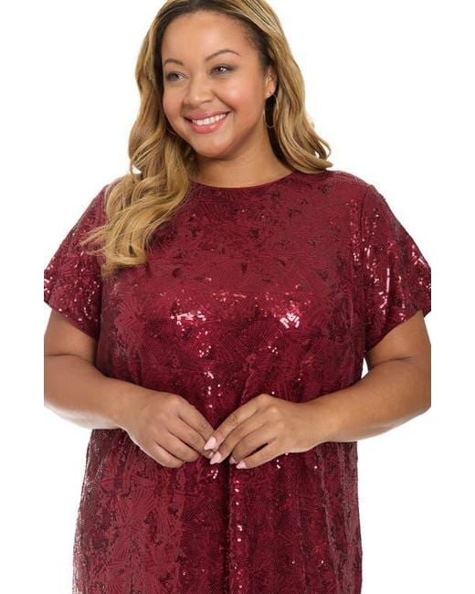 London Times Red Sequin T-Shirt Dress