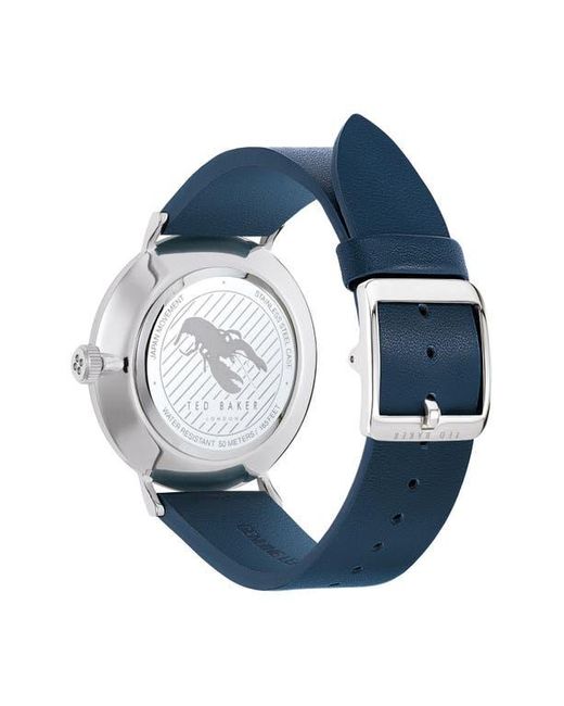 Ted Baker Blue T Engraved Leather Strap Watch, 43Mm for men
