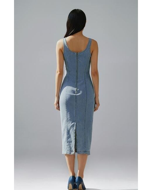 Bebe Blue The Slim Denim Midi Dress