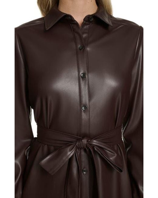 Calvin Klein Black Long Sleeve Faux Leather Shirtdress