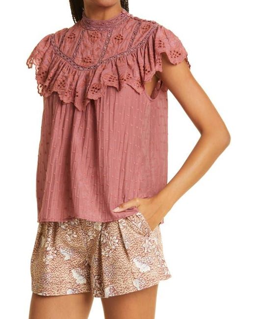 Ulla Johnson Red Delaine Mock Neck Cotton & Silk Blouse