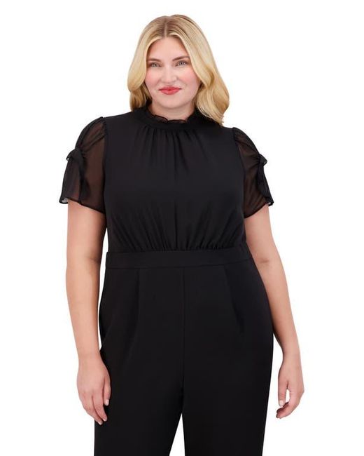 Vince Camuto Black Chiffon Short Sleeve Stretch Crepe Jumpsuit