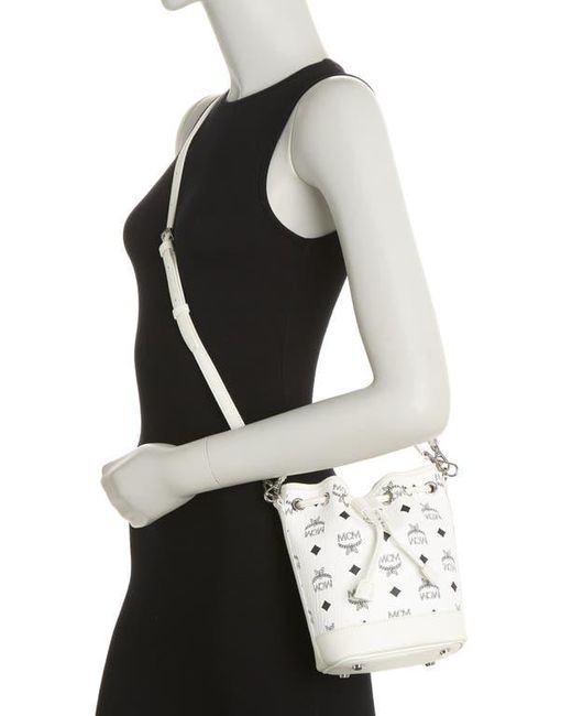 MCM White Dessau Drawstring Mini Shoulder Bag