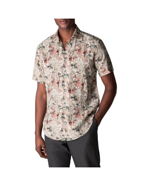 Eton of Sweden Brown Slim Fit Desert Print Short Sleeve Linen Button-Up Shirt for men