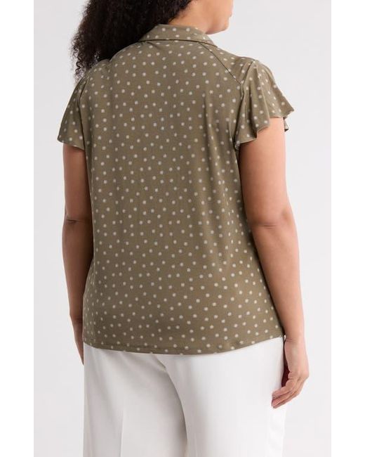 Adrianna Papell Multicolor Flutter Sleeve Crepe Button-Up Top