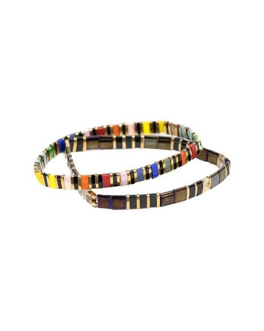 Saachi Metallic 2-Pack Stretch Beaded Bracelets