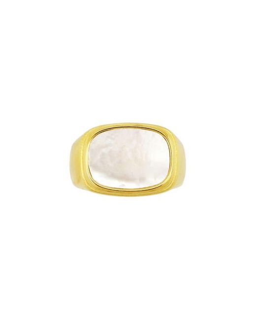 Rebel Metallic Square Mother-Of-Pearl Signet Ring