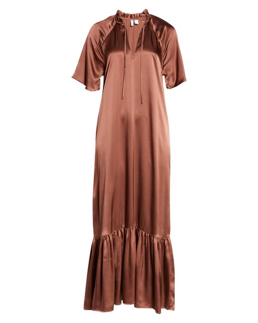 Nordstrom Brown Romantic Tiered Washable Silk Nightgown