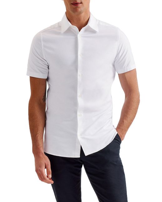 Ted Baker White Zente Short Sleeve Oxford Shirt for men