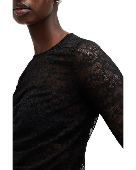 AllSaints Black Edana Lace Long Sleeve Top
