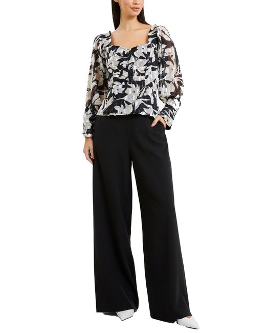 French Connection Black Ally Dinah Floral Long Sleeve Clipped Chiffon Blouse