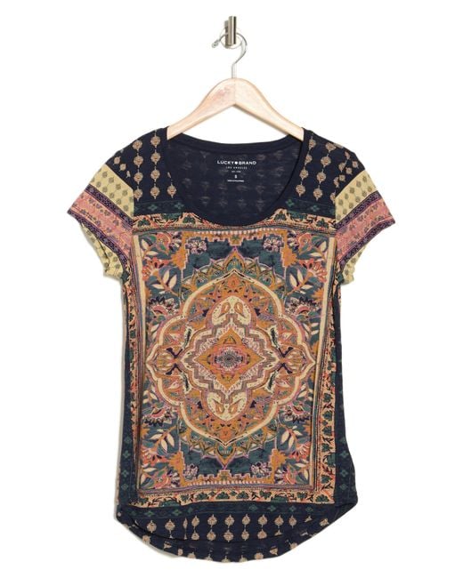 Lucky Brand Blue Tapestry Scoop Neck T-shirt