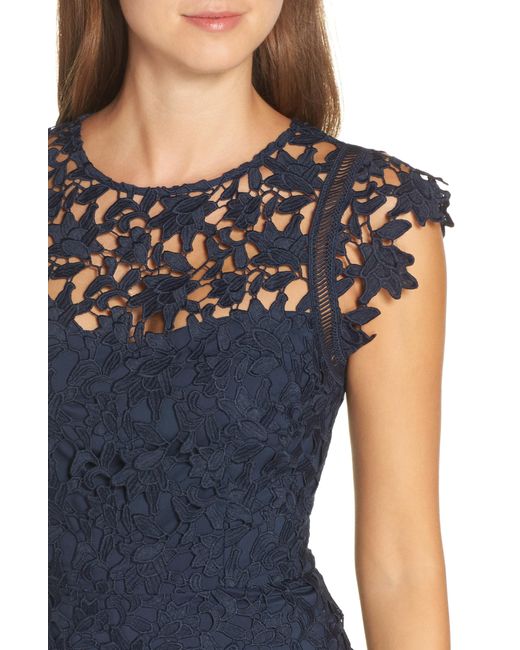 Navy lace fit and flare cheap dress