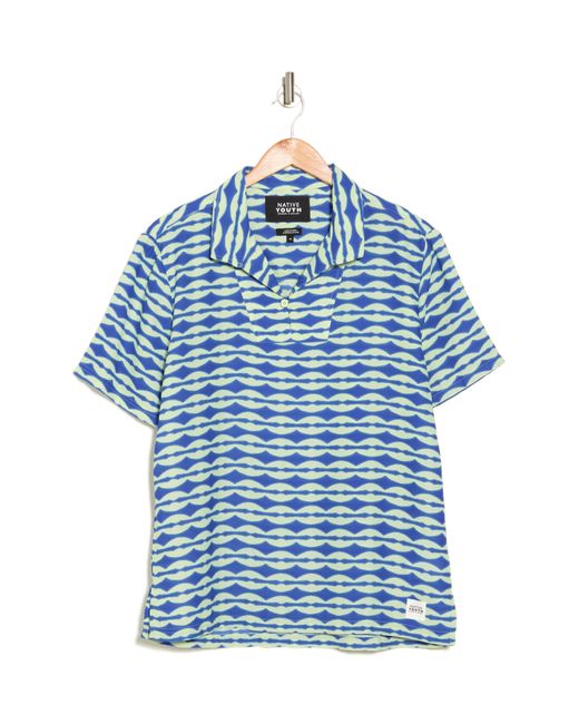 Native Youth Blue Overhead Print Short Sleeve Button-up Shirt for men