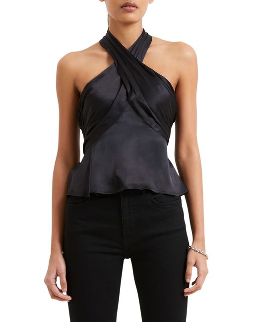 French Connection Black Inu Satin Halter Top