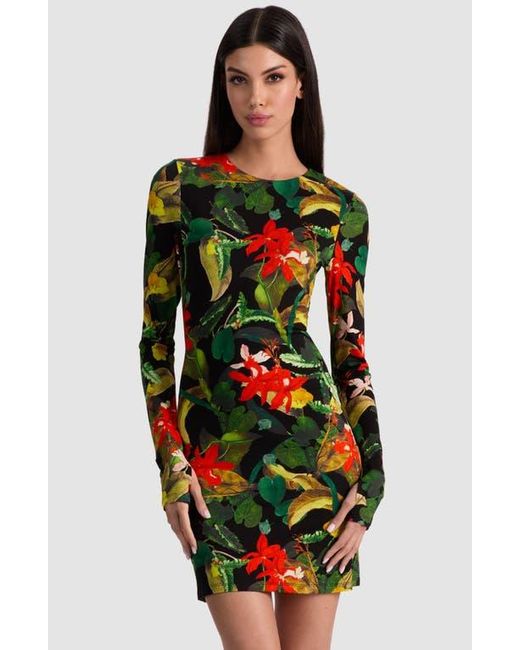 Alice + Olivia Black Delora Tropical Print Long Sleeve Minidress