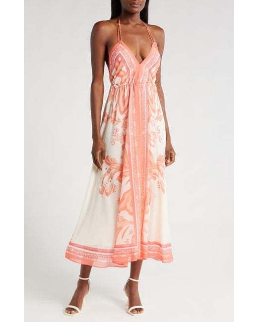 Reiss Delilah Scarf Print Satin Halter Dress in Pink | Lyst