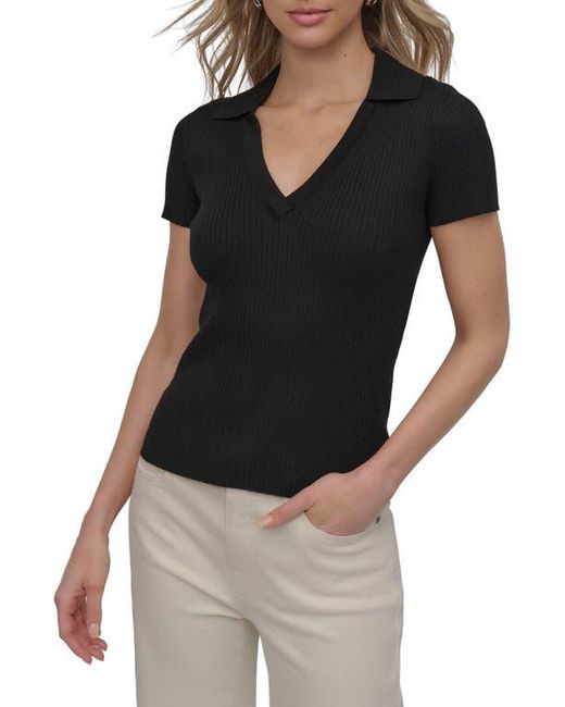 DKNY Black Short Sleeve Rib Polo Sweater