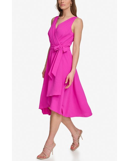 DKNY Pink Faux Wrap Gauze Dress