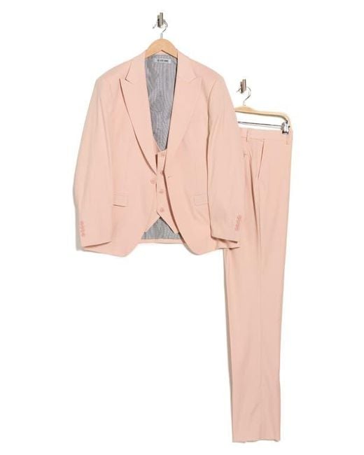 ZEGARIE Pink Stretch 3-Piece Suit for men
