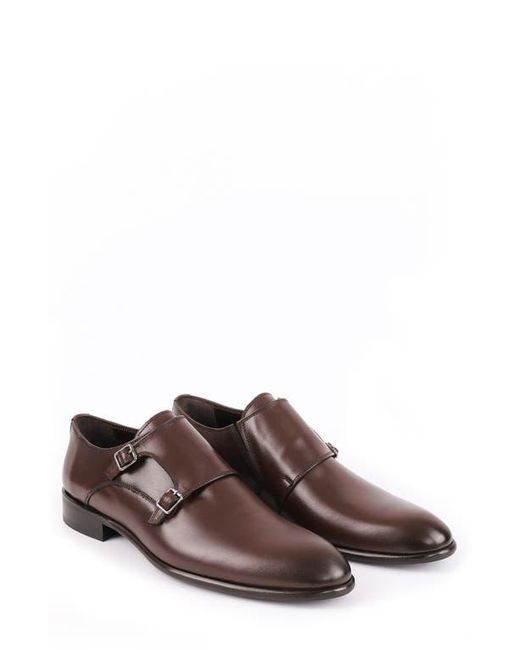 VELLAPAIS Brown Nemo Double Monk Strap Leather Loafer for men