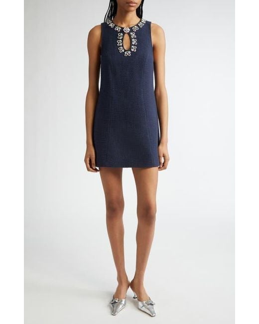 Cinq À Sept Blue Franchelle Crystal Embellished Tweed Minidress