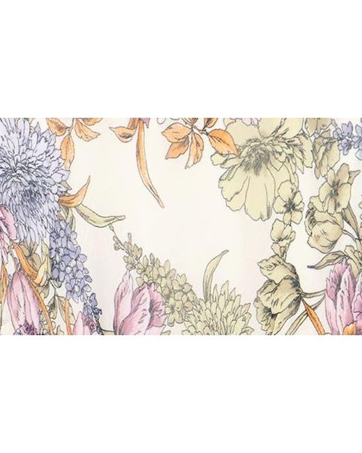Connected Apparel Natural Floral Chiffon Handkerchief Hem Midi Dress