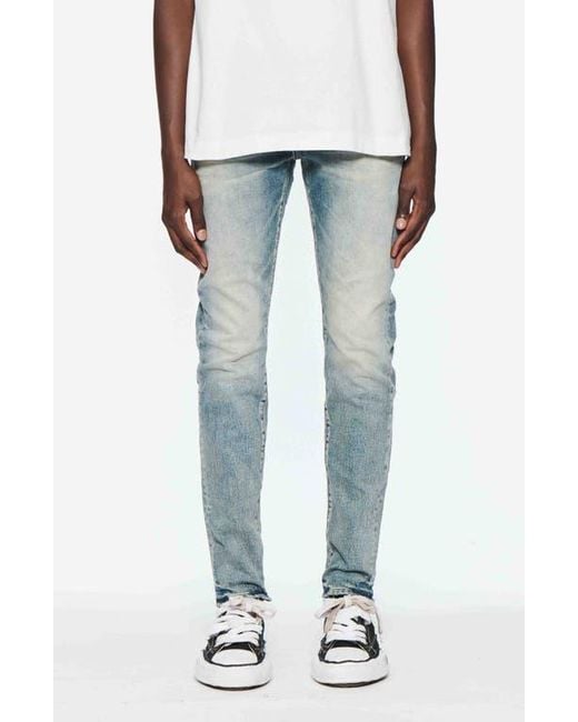 Purple Brand Blue Electric Tint Distressed Skinny Jeans for men