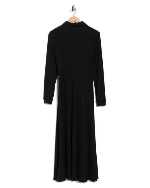 AREA STARS Black Raya Long Sleeve Rib Midi Dress