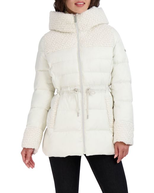 Laundry by Shelli Segal White Contrast Knit Puffer Jacket