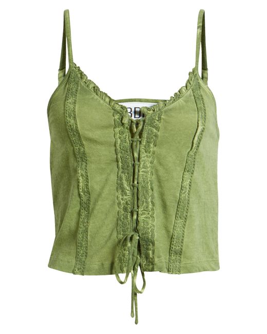 BDG Green Embroidered Crop Tie Front Cotton Blend Tank Top