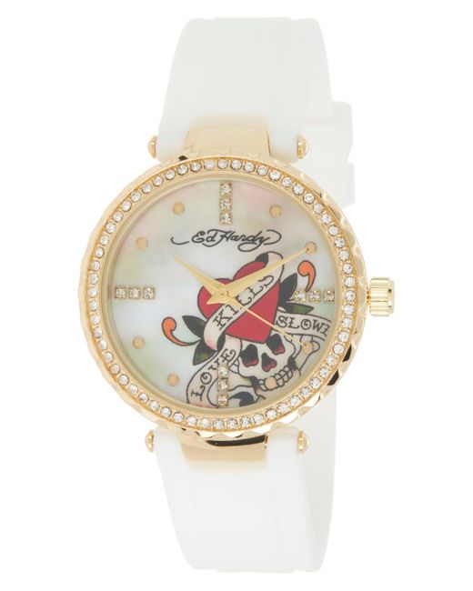 Ed Hardy Natural Crystal Silicone Strap Watch