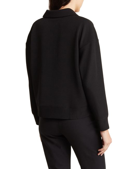 Adrianna Papell Black Ottoman Rib Zip Front Pullover Top