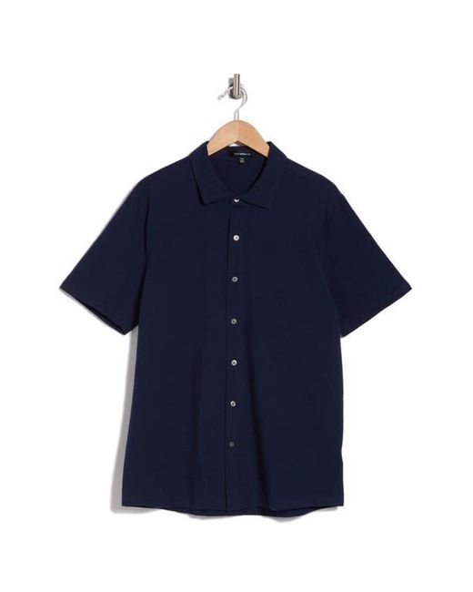 WESTZEROONE Blue Freeson Short Sleeve Stretch Cotton Button-Up Shirt for men