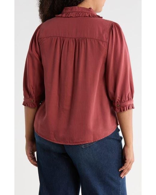 Democracy Red Pintuck Woven Button-Up Shirt