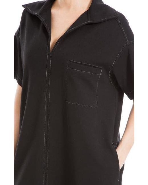 Max Studio Collared Contrast Stitch Shift Dress in Black | Lyst