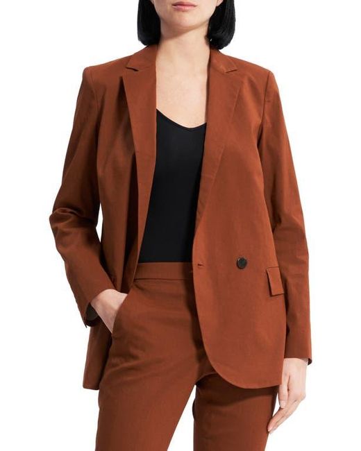 Theory Brown Double Breasted Linen Blend Jacket