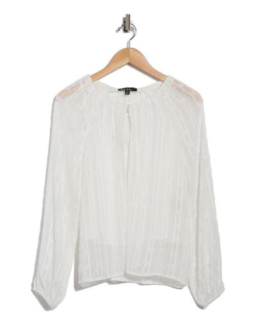 Nicole Miller White Round Neck Raglan Sleeve Top