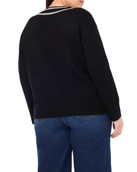 Halogen® Black Embroidered Trim Sweater