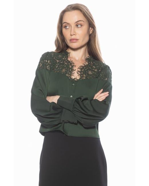 Alexia Admor Green Bryne Lace Trim Top