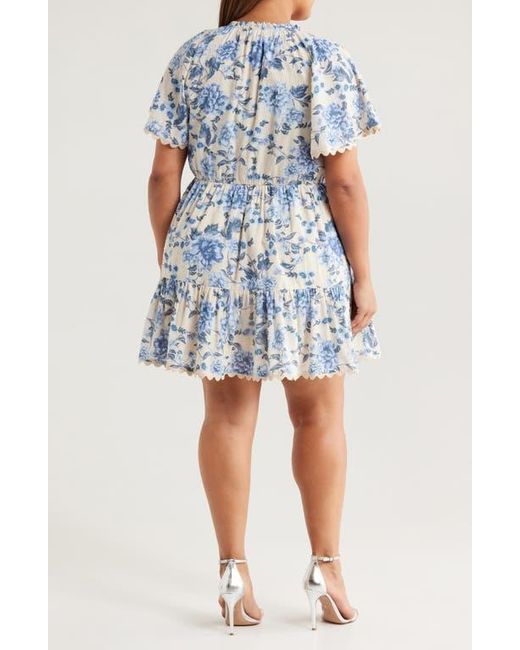 Chelsea28 Blue Rickrack Trim Tiered Mini Sundress