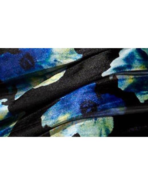 Ramy Brook Blue Dexter Metallic Floral Long Sleeve Mixed Media Minidress