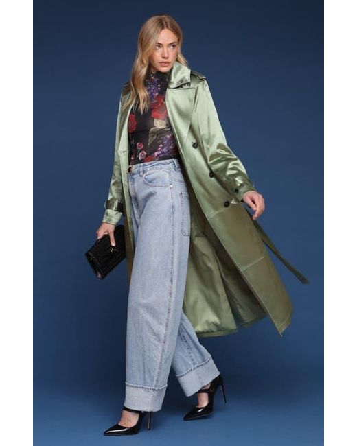 Avec Les Filles Green Double Breasted Satin Coat