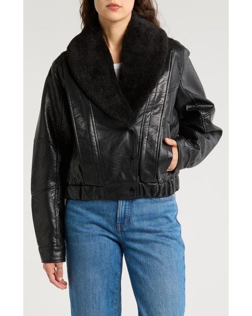 Blank NYC Blanknyc In The Moment Faux Fur Collar Faux Leather Bomber Jacket At Nordstrom Rack Size X Small in Black Lyst