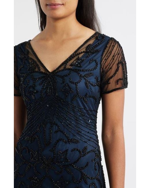 embellished mesh sheath dress pisarro nights Beaded Floral Mesh Gown (Women)